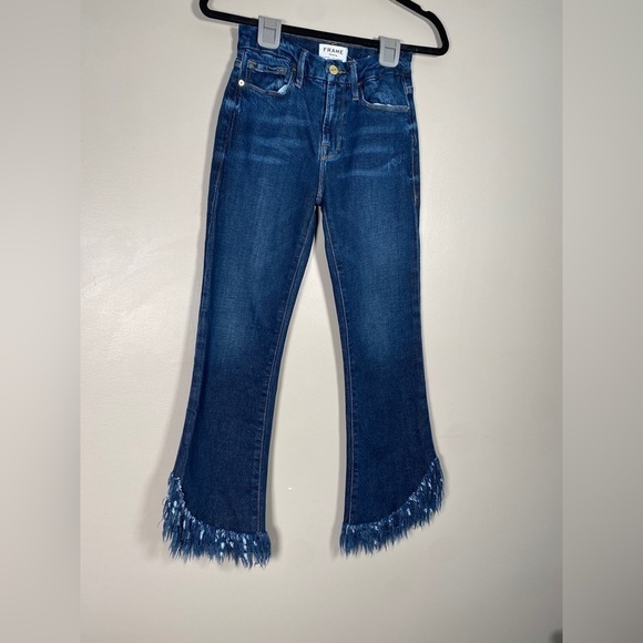 Frame Le Crop Mini Boot High Rise Fringe Hem Denim Jeans - Picture 7 of 11